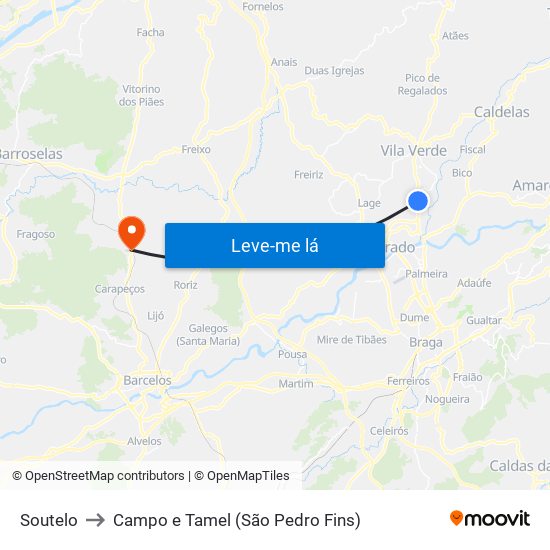 Soutelo to Campo e Tamel (São Pedro Fins) map