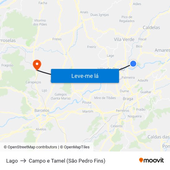 Lago to Campo e Tamel (São Pedro Fins) map