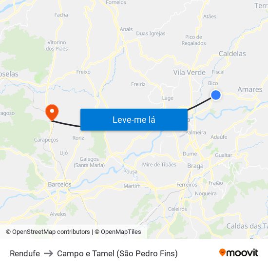 Rendufe to Campo e Tamel (São Pedro Fins) map