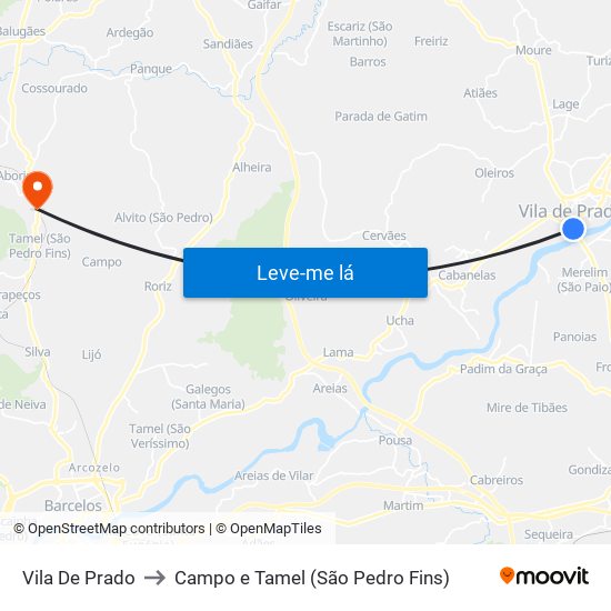 Vila De Prado to Campo e Tamel (São Pedro Fins) map