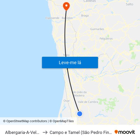 Albergaria-A-Velha to Campo e Tamel (São Pedro Fins) map
