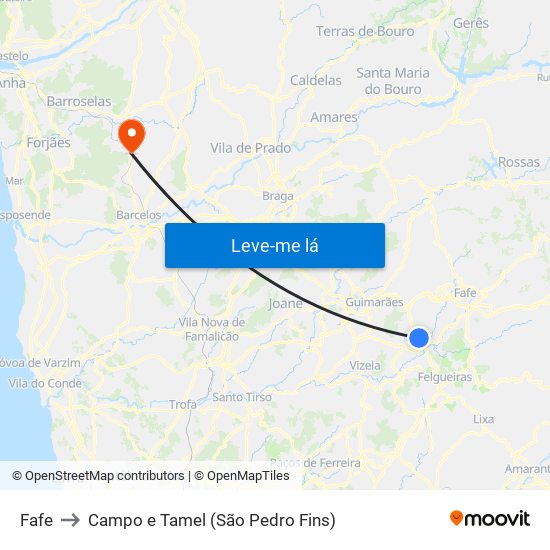 Fafe to Campo e Tamel (São Pedro Fins) map