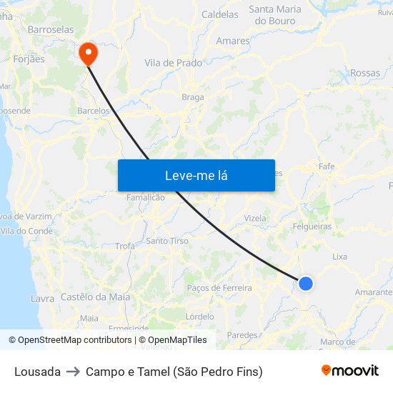 Lousada to Campo e Tamel (São Pedro Fins) map
