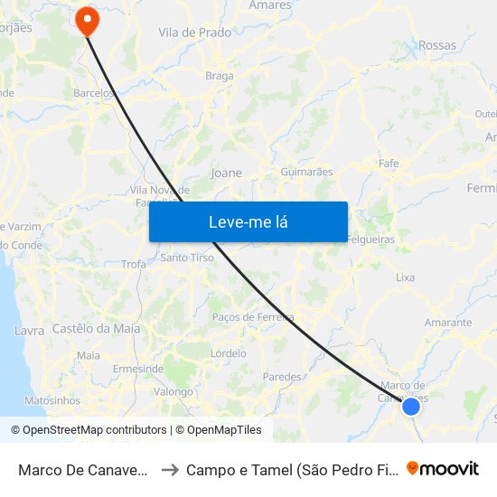Marco De Canaveses to Campo e Tamel (São Pedro Fins) map
