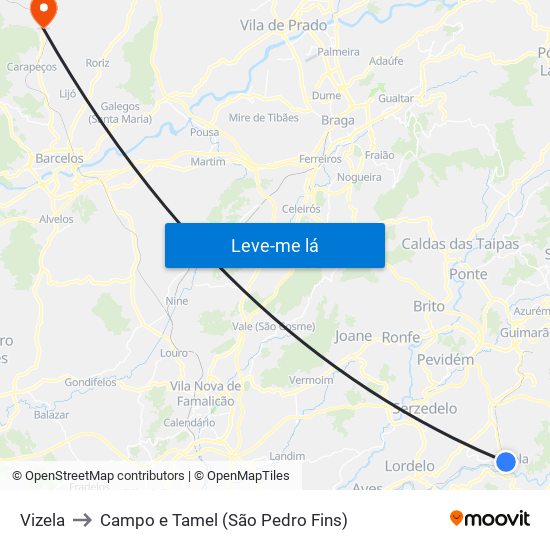 Vizela to Campo e Tamel (São Pedro Fins) map
