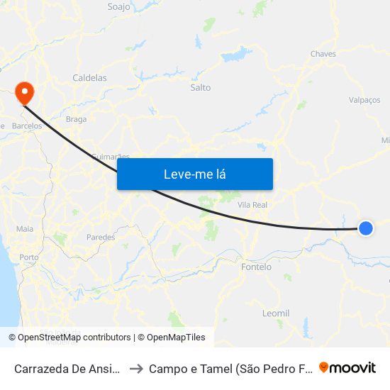 Carrazeda De Ansiães to Campo e Tamel (São Pedro Fins) map