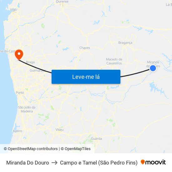 Miranda Do Douro to Campo e Tamel (São Pedro Fins) map