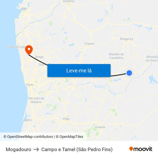 Mogadouro to Campo e Tamel (São Pedro Fins) map