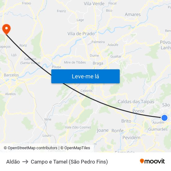 Aldão to Campo e Tamel (São Pedro Fins) map