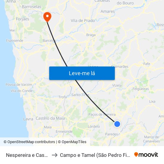 Nespereira e Casais to Campo e Tamel (São Pedro Fins) map