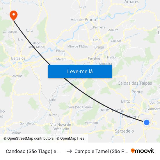 Candoso (São Tiago) e Mascotelos to Campo e Tamel (São Pedro Fins) map