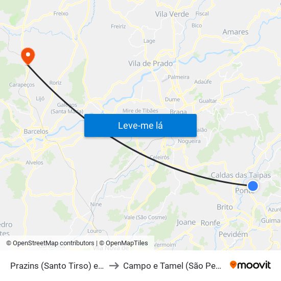 Prazins (Santo Tirso) e Corvite to Campo e Tamel (São Pedro Fins) map