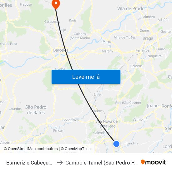 Esmeriz e Cabeçudos to Campo e Tamel (São Pedro Fins) map