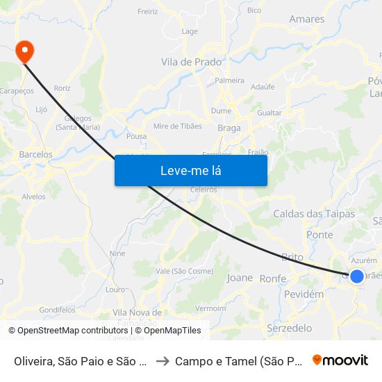 Oliveira, São Paio e São Sebastião to Campo e Tamel (São Pedro Fins) map