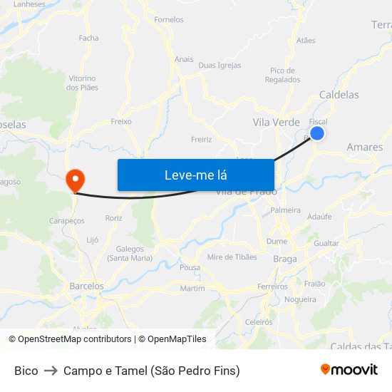 Bico to Campo e Tamel (São Pedro Fins) map