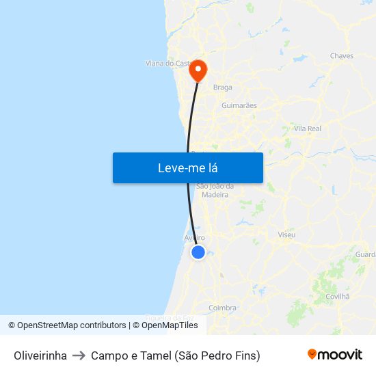 Oliveirinha to Campo e Tamel (São Pedro Fins) map