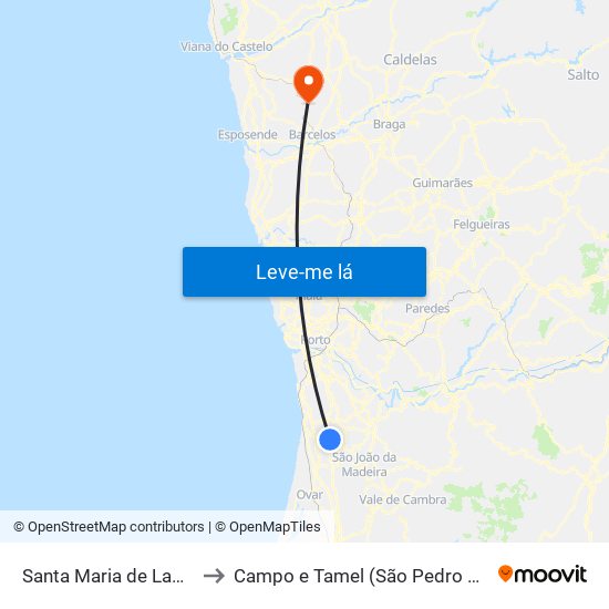 Santa Maria de Lamas to Campo e Tamel (São Pedro Fins) map