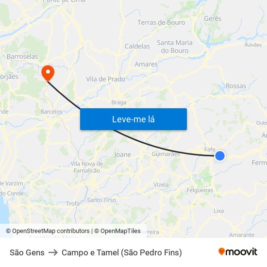 São Gens to Campo e Tamel (São Pedro Fins) map