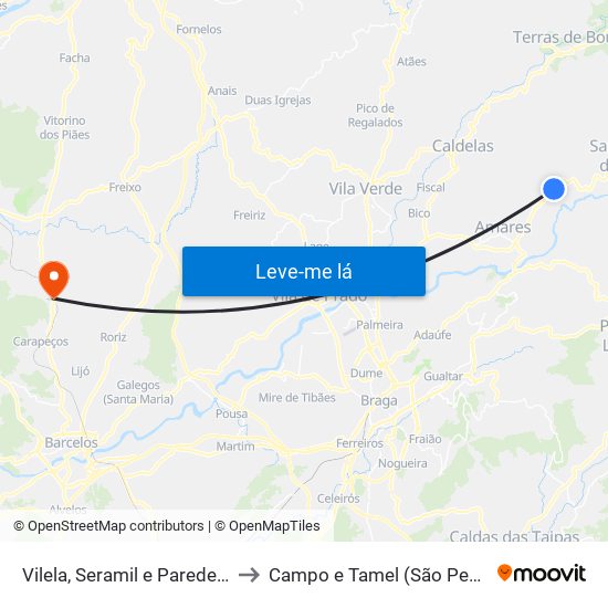 Vilela, Seramil e Paredes Secas to Campo e Tamel (São Pedro Fins) map