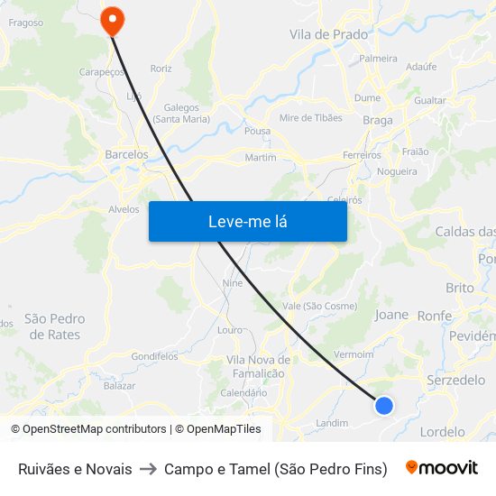 Ruivães e Novais to Campo e Tamel (São Pedro Fins) map