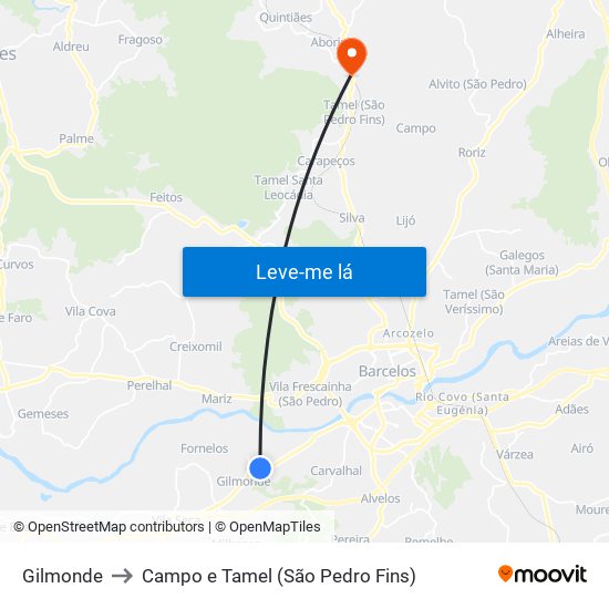 Gilmonde to Campo e Tamel (São Pedro Fins) map
