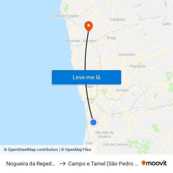 Nogueira da Regedoura to Campo e Tamel (São Pedro Fins) map