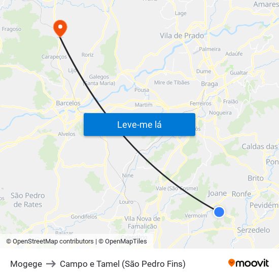 Mogege to Campo e Tamel (São Pedro Fins) map