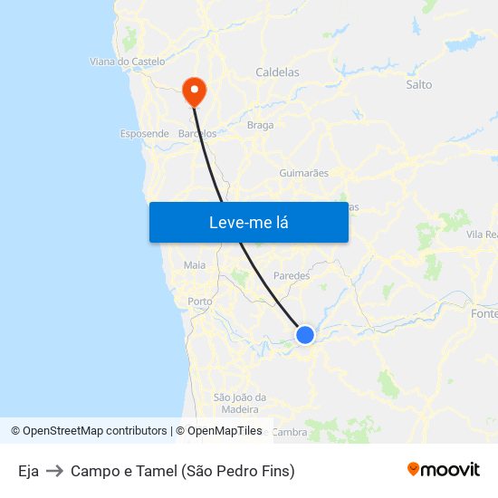 Eja to Campo e Tamel (São Pedro Fins) map