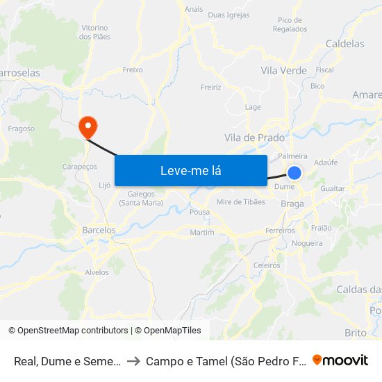 Real, Dume e Semelhe to Campo e Tamel (São Pedro Fins) map