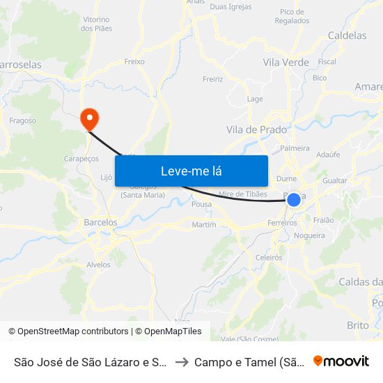 São José de São Lázaro e São João do Souto to Campo e Tamel (São Pedro Fins) map
