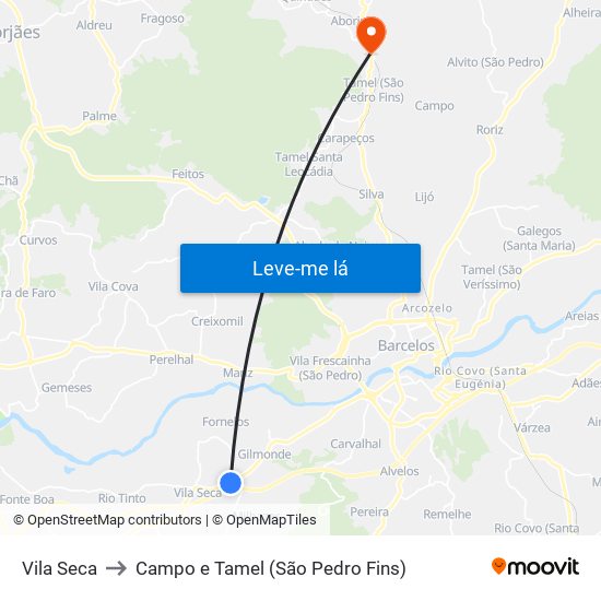 Vila Seca to Campo e Tamel (São Pedro Fins) map
