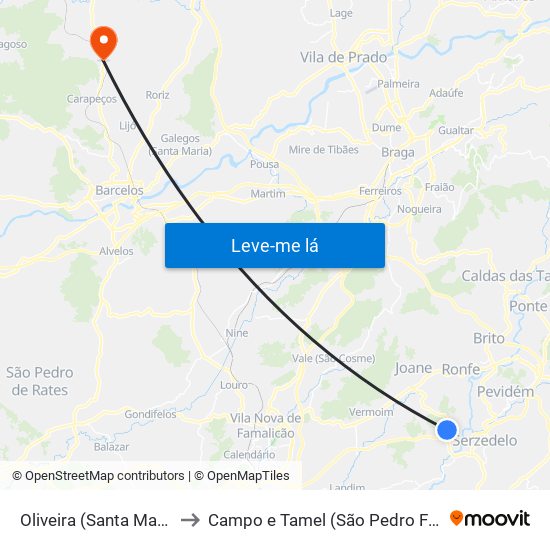Oliveira (Santa Maria) to Campo e Tamel (São Pedro Fins) map
