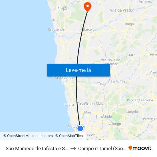 São Mamede de Infesta e Senhora da Hora to Campo e Tamel (São Pedro Fins) map