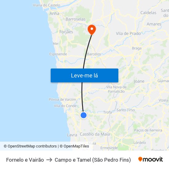 Fornelo e Vairão to Campo e Tamel (São Pedro Fins) map