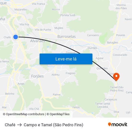 Chafé to Campo e Tamel (São Pedro Fins) map