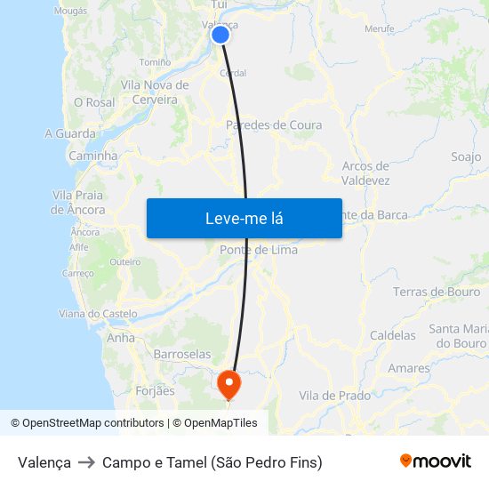 Valença to Campo e Tamel (São Pedro Fins) map