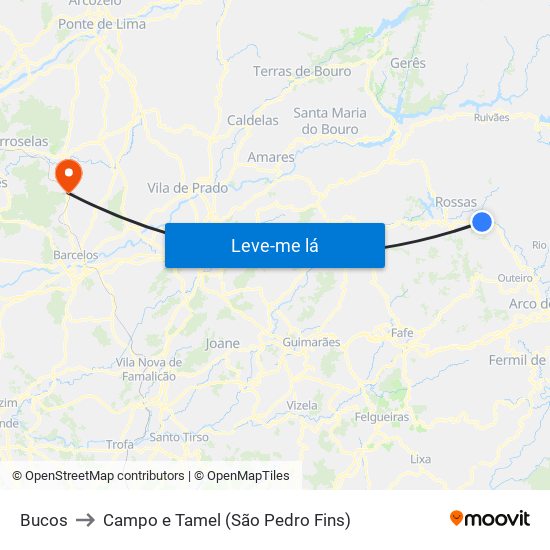 Bucos to Campo e Tamel (São Pedro Fins) map