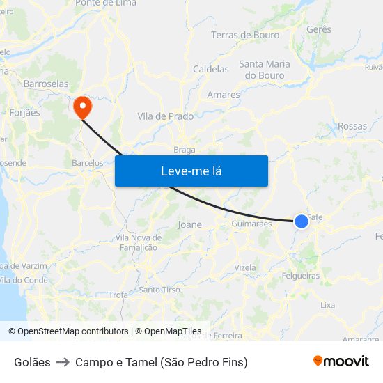 Golães to Campo e Tamel (São Pedro Fins) map