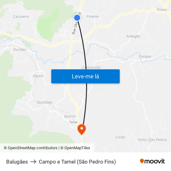 Balugães to Campo e Tamel (São Pedro Fins) map