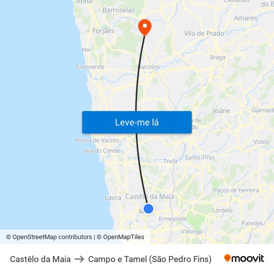 Castêlo da Maia to Campo e Tamel (São Pedro Fins) map