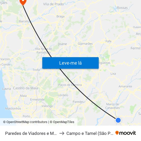 Paredes de Viadores e Manhuncelos to Campo e Tamel (São Pedro Fins) map