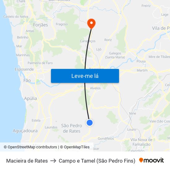 Macieira de Rates to Campo e Tamel (São Pedro Fins) map