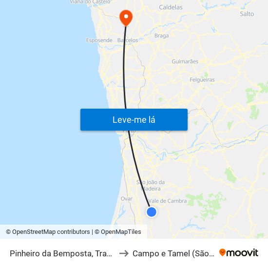 Pinheiro da Bemposta, Travanca e Palmaz to Campo e Tamel (São Pedro Fins) map