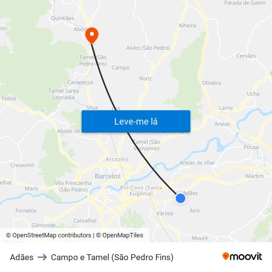 Adães to Campo e Tamel (São Pedro Fins) map