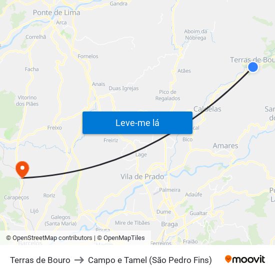 Terras de Bouro to Campo e Tamel (São Pedro Fins) map