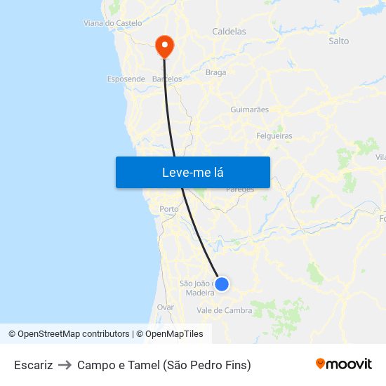 Escariz to Campo e Tamel (São Pedro Fins) map