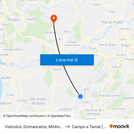 Viatodos, Grimancelos, Minhotães e Monte de Fralães to Campo e Tamel (São Pedro Fins) map