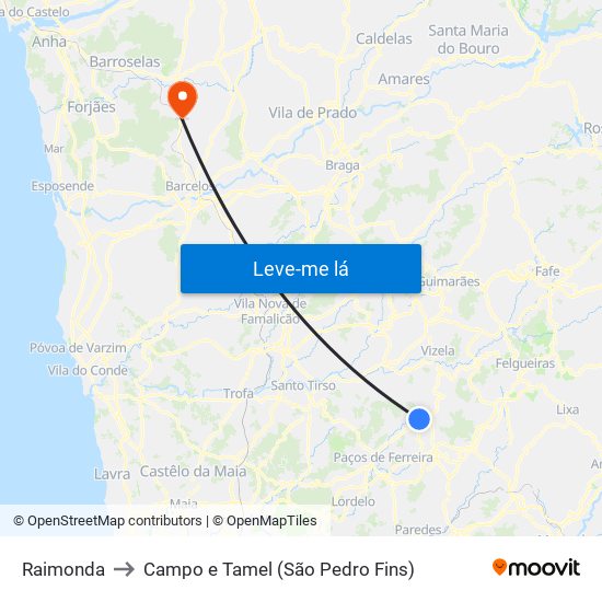 Raimonda to Campo e Tamel (São Pedro Fins) map