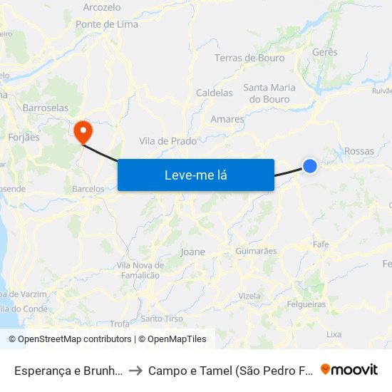 Esperança e Brunhais to Campo e Tamel (São Pedro Fins) map