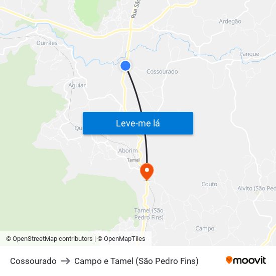 Cossourado to Campo e Tamel (São Pedro Fins) map